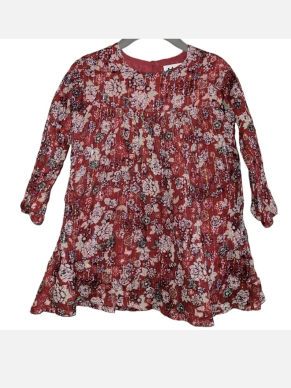 Molo Dress Cotton Little Girls Flower Metallic Kids Baby Toddler 92 / 24 Months